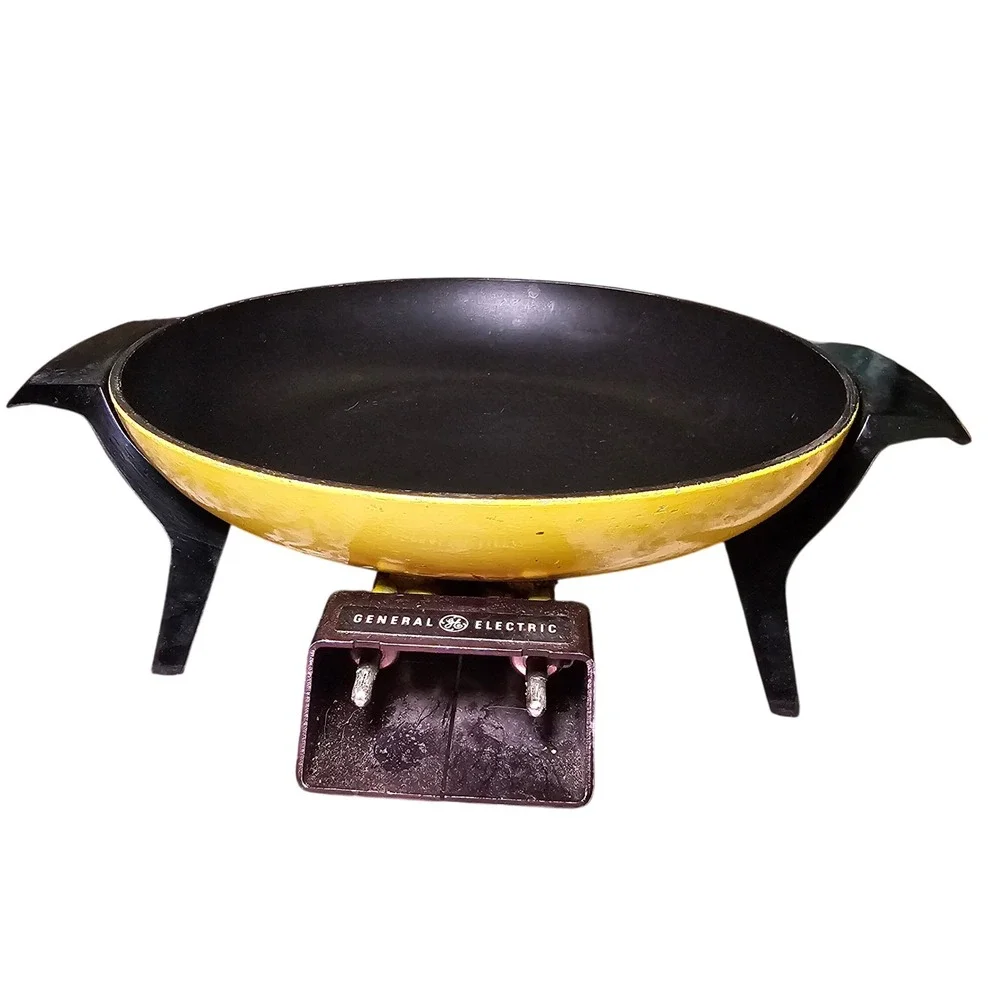 1970s General Electric Fry Fondue Skillet Slow Cooker Yellow B1SFC3TY MCM USA